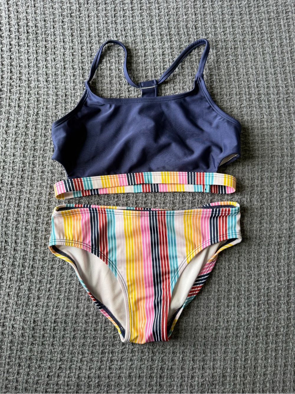 Art Class Navy Top with Multicolor Stripe Bikini Bottoms